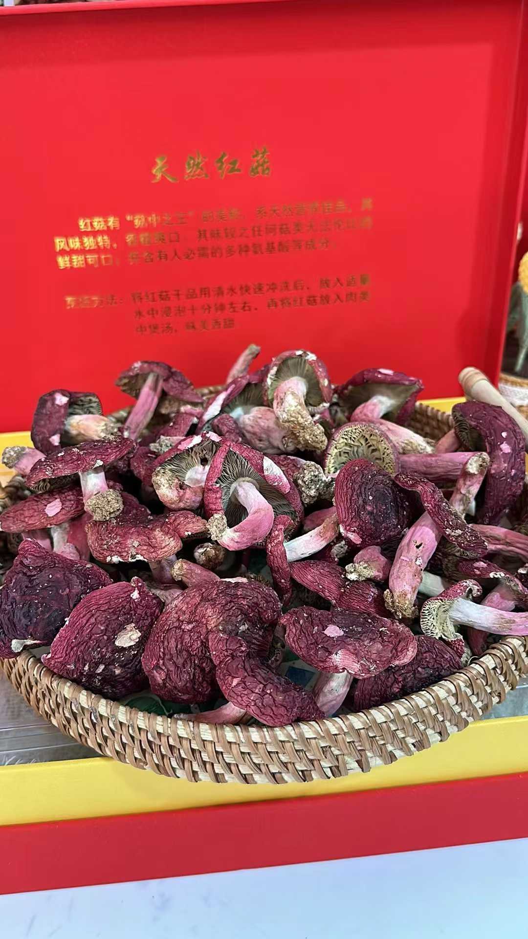 野生红菇 - 纯野生珍稀食用菌 营养滋补佳品 精选250克 | Wild Red Russula Mushroom - Pure Wild Rare Edible Fungi Nutritious Tonic 250